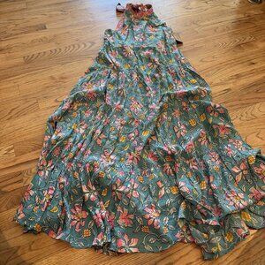 NATURAL LIFE WOMENS GREEN PINK MAXI DRESS NEW MEDIUM